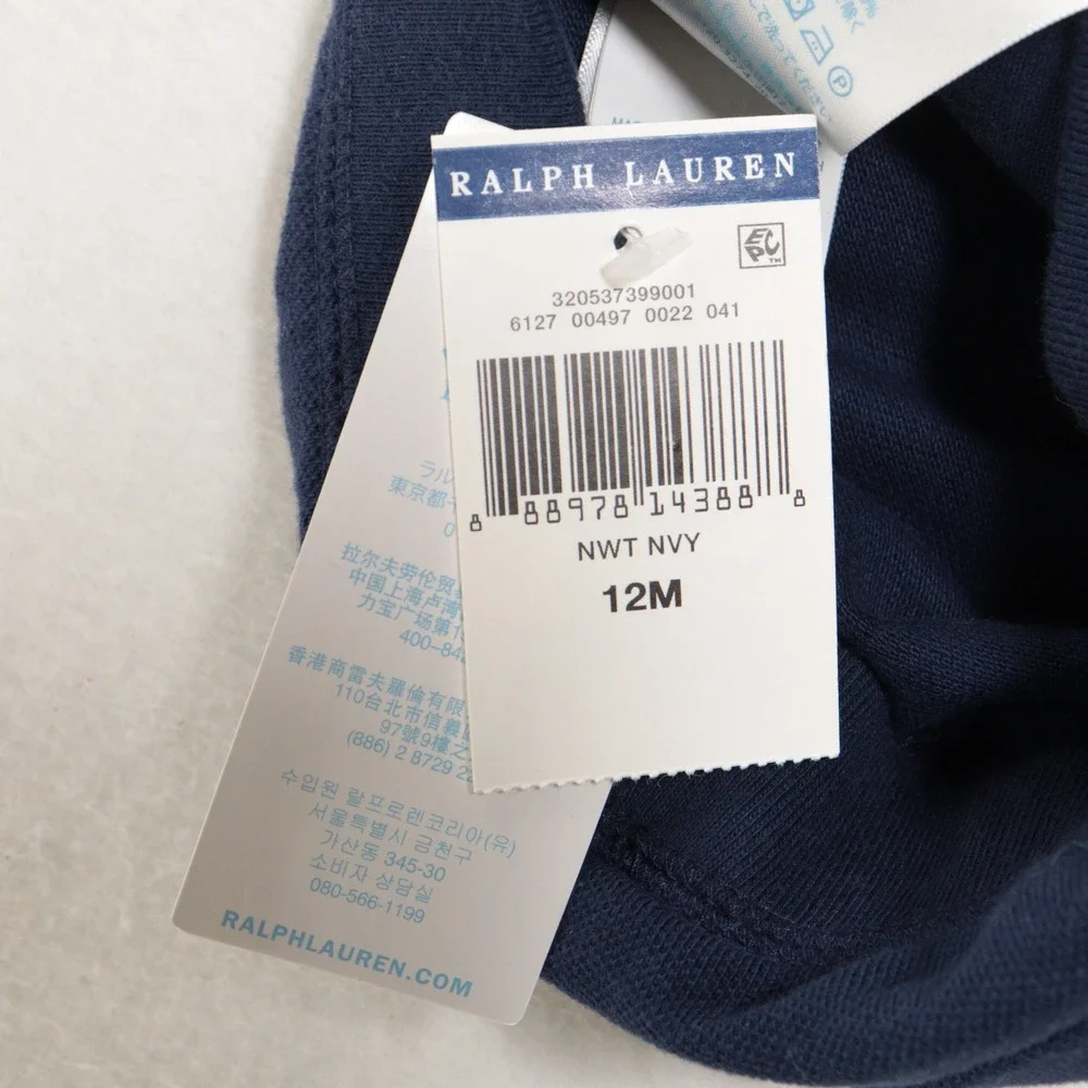 Ralph Lauren Shorts Knit Big Pony Logo Navy Cotton Kids Baby 12M NWT